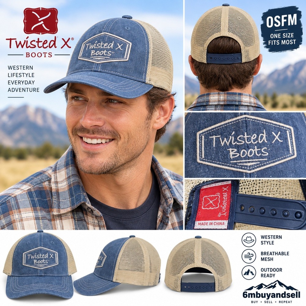 Twisted X Boots Trucker Hat Blue Tan Mesh Snapback Baseball Cap Logo Patch NEW